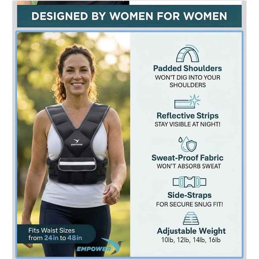 Empower Weighted Body Vest Womens Adjustable Up To 16lbs Workout Reflective New